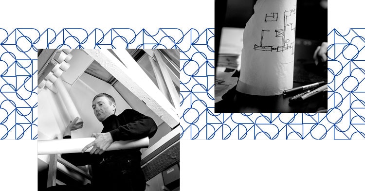 Visuel illustration af eksekveringen af Dreyer Arkitekters identitet på deres hjemmeside.